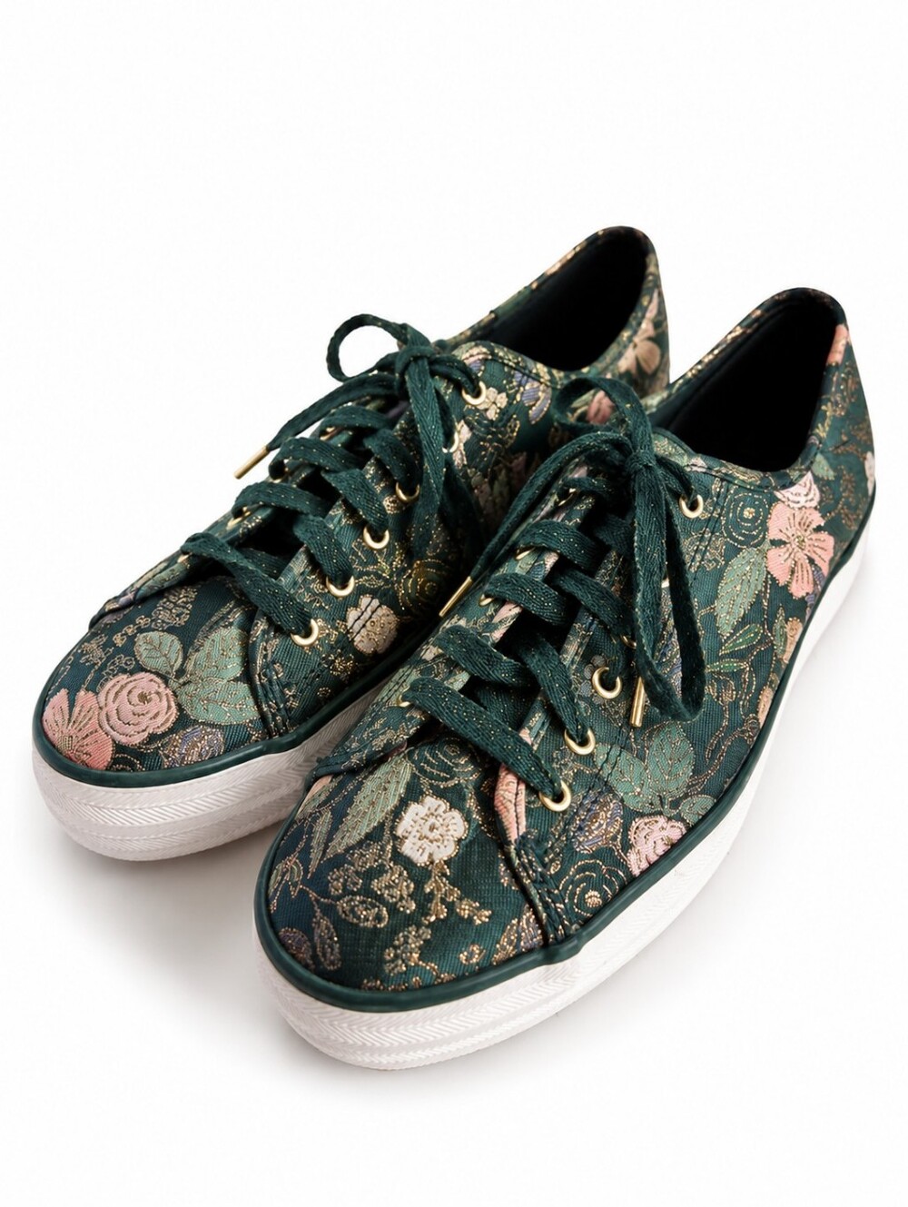 Keds X Rifle Paper Company Green Floral Jacquard Platform Sneakers Sz 8.5 Casual